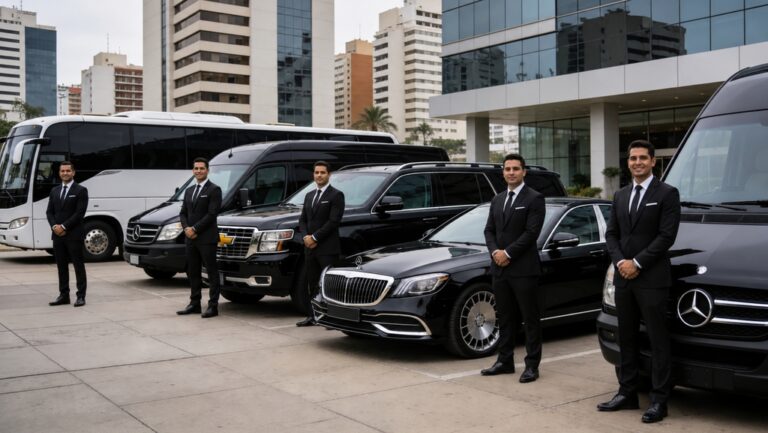Flota de lujo para transporte ejecutivo en Lima de EBEN VIP con sedanes, SUVs, Suburban Premium, Van Mercedes Benz Sprinter y buses ejecutivos.